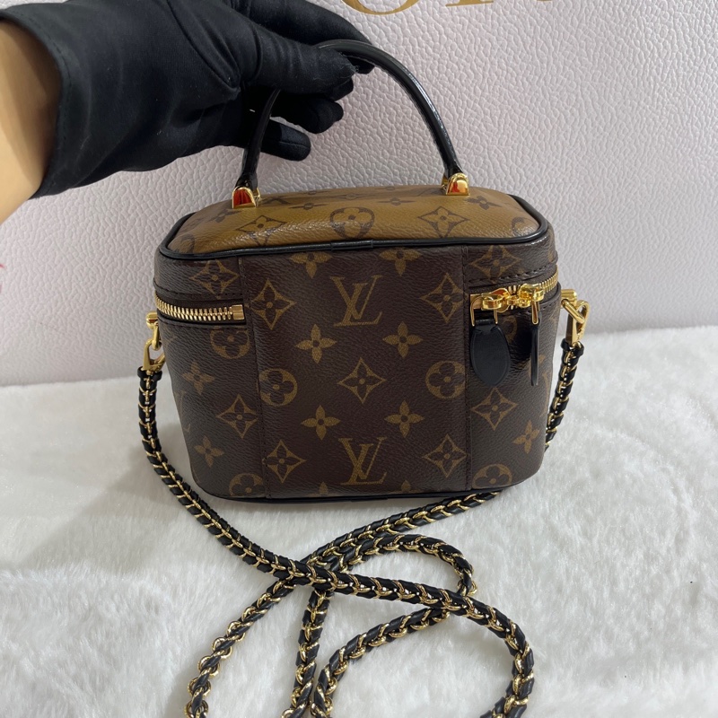 98新LV路易威登 拼色老花化妝盒包 焦糖拼色軟盒子  尺寸：19x13 ，20編碼有芯片-1