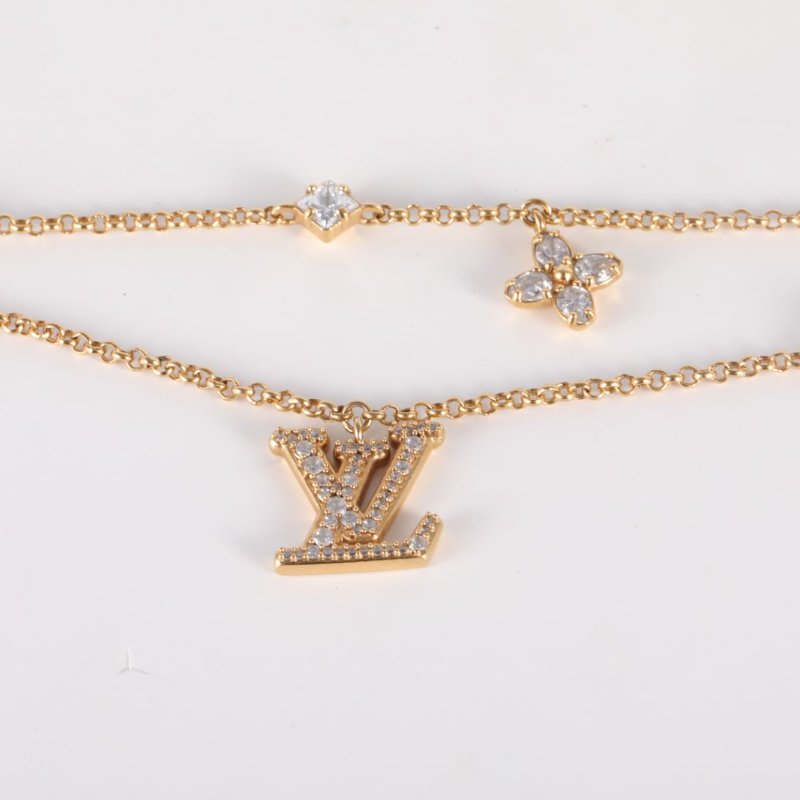 LOUIS VUITTON 合金滿鑽字母花卉圖案雙層手鏈手鍊／手環-2