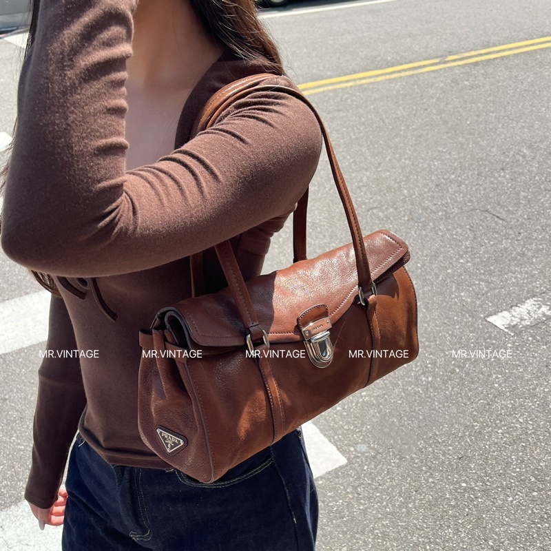 🏷️ Prada 咖啡色牛皮Hobo-0