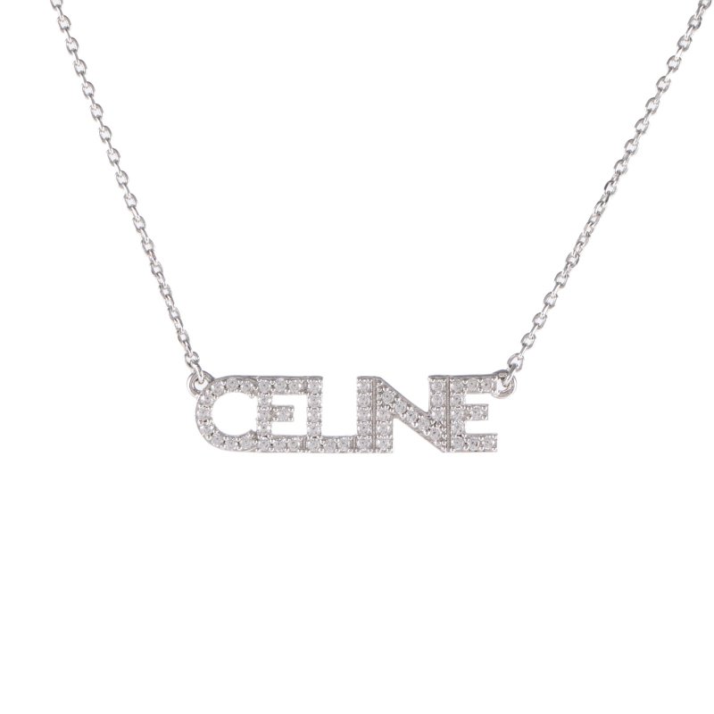 CELINE 黃銅水鑽CELINE字母logo帶鑽項鏈/項鍊-0