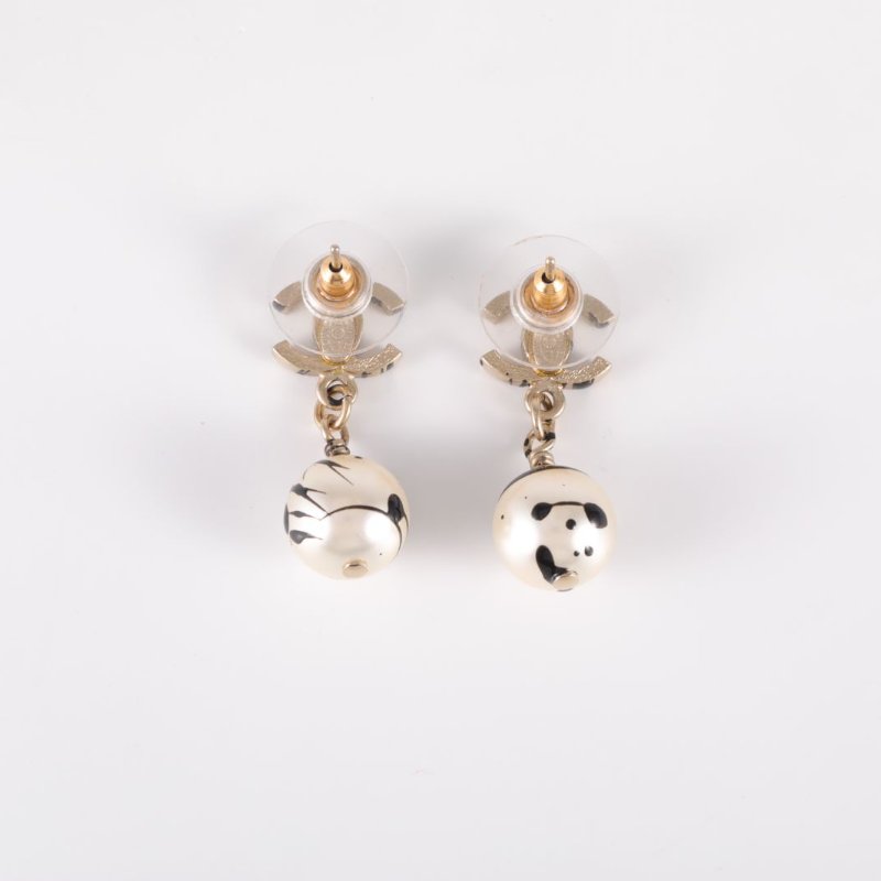 CHANEL 合金雙C珍珠潑墨款耳環耳環-3