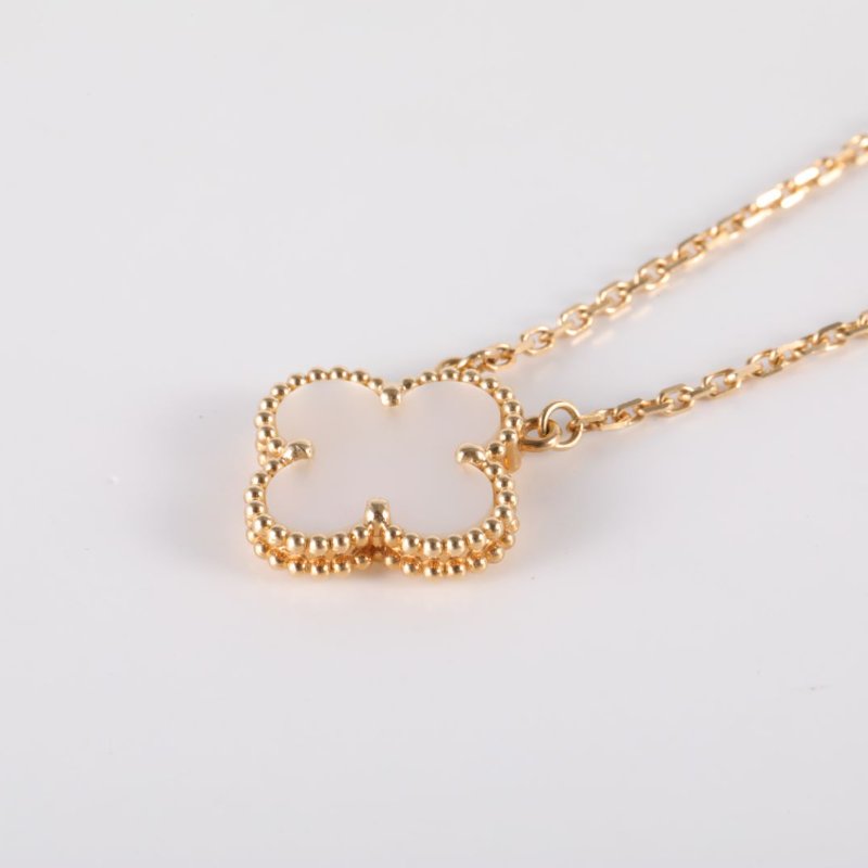 Van Cleef & Arpels VintageAlhambra中號單花項鏈新扣18K黃金/白貝母項鏈黃金項鍊-1