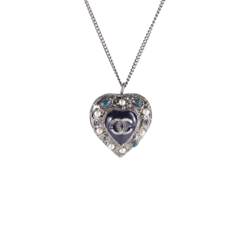 CHANEL 合金愛心珍珠彩釉毛衣項鏈項鍊-0