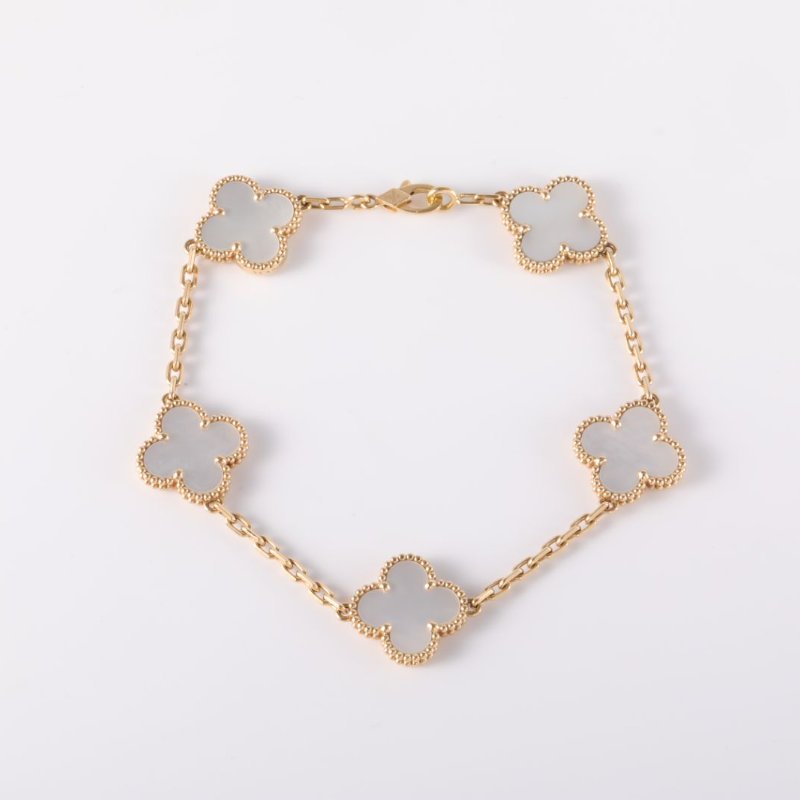 Van Cleef & Arpels VintageAlhambra中號五花手鏈新扣18K黃金/白貝母S-M碼黃金手鍊／手環-1