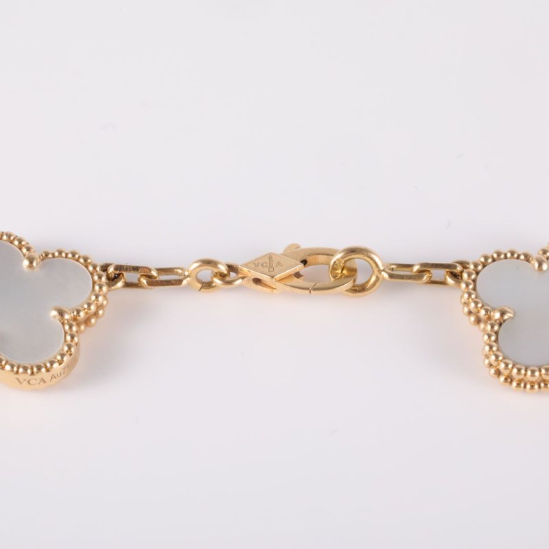 Van Cleef & Arpels VintageAlhambra中號五花手鏈新扣18K黃金/白貝母S-M碼黃金手鍊／手環-2