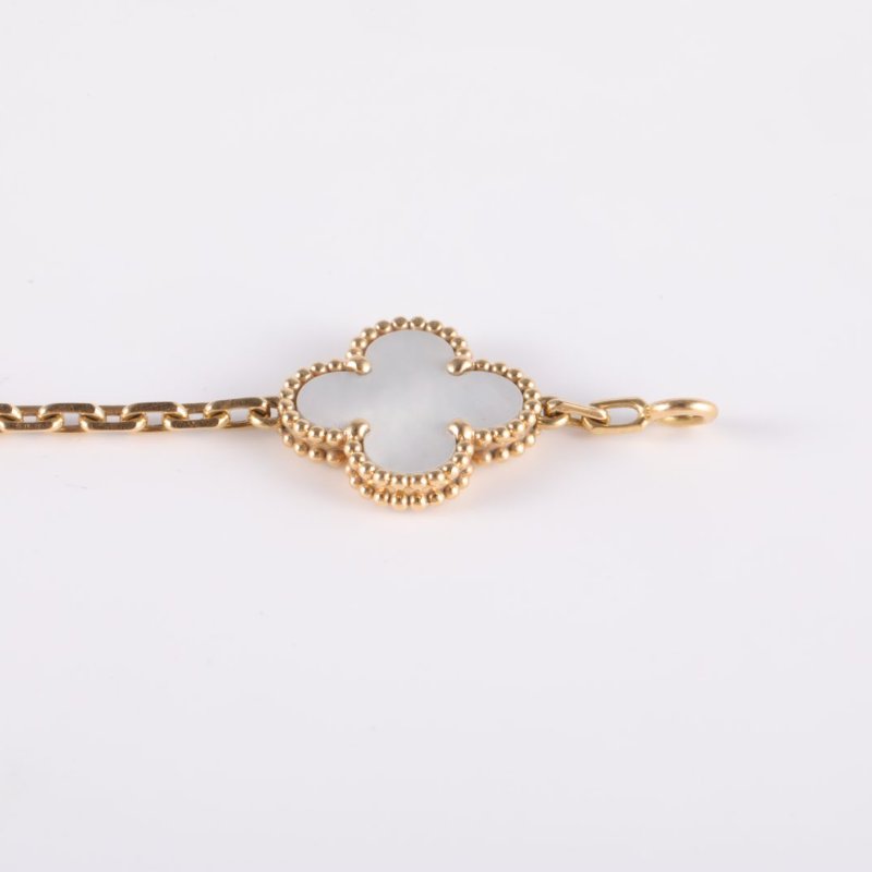 Van Cleef & Arpels VintageAlhambra中號五花手鏈新扣18K黃金/白貝母S-M碼黃金手鍊／手環-4