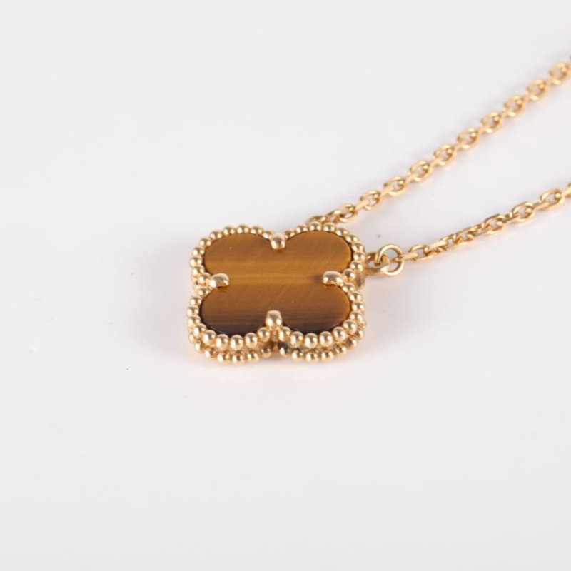 Van Cleef & Arpels VintageAlhambra中號單花項鏈新扣18K黃金/虎眼石項鏈黃金項鍊-1