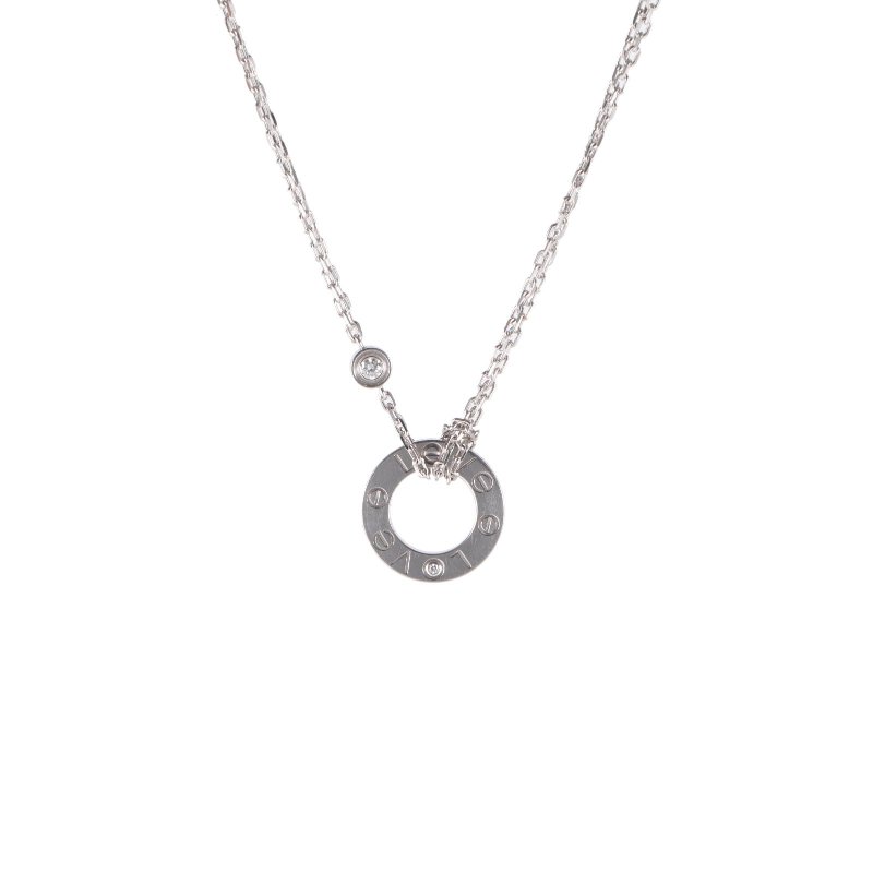 Cartier LOVE兩鑽圓餅項鏈18K白金/鑽石項鏈白金項鍊-0