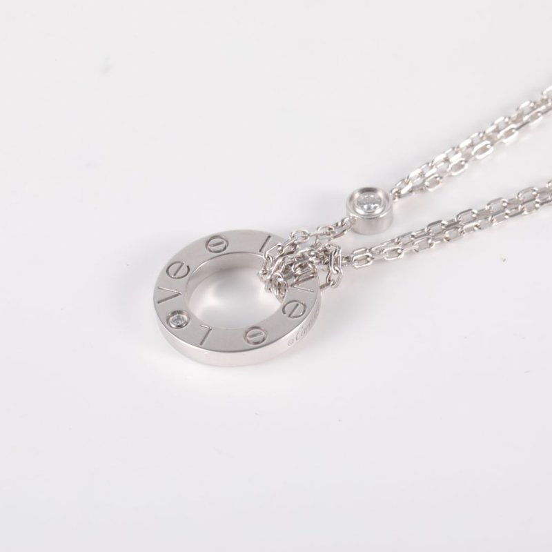 Cartier LOVE兩鑽圓餅項鏈18K白金/鑽石項鏈白金項鍊-1