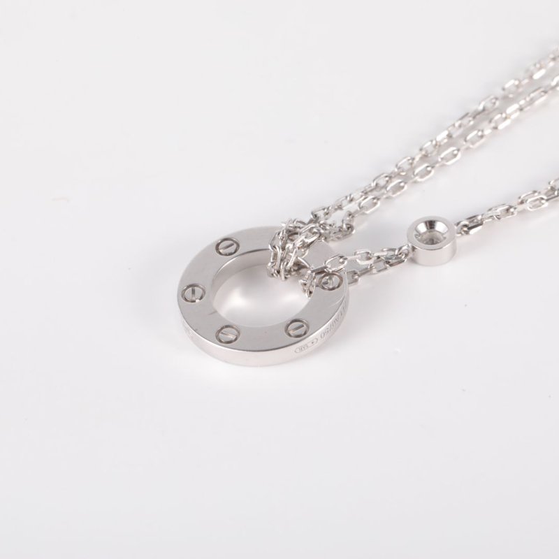 Cartier LOVE兩鑽圓餅項鏈18K白金/鑽石項鏈白金項鍊-2