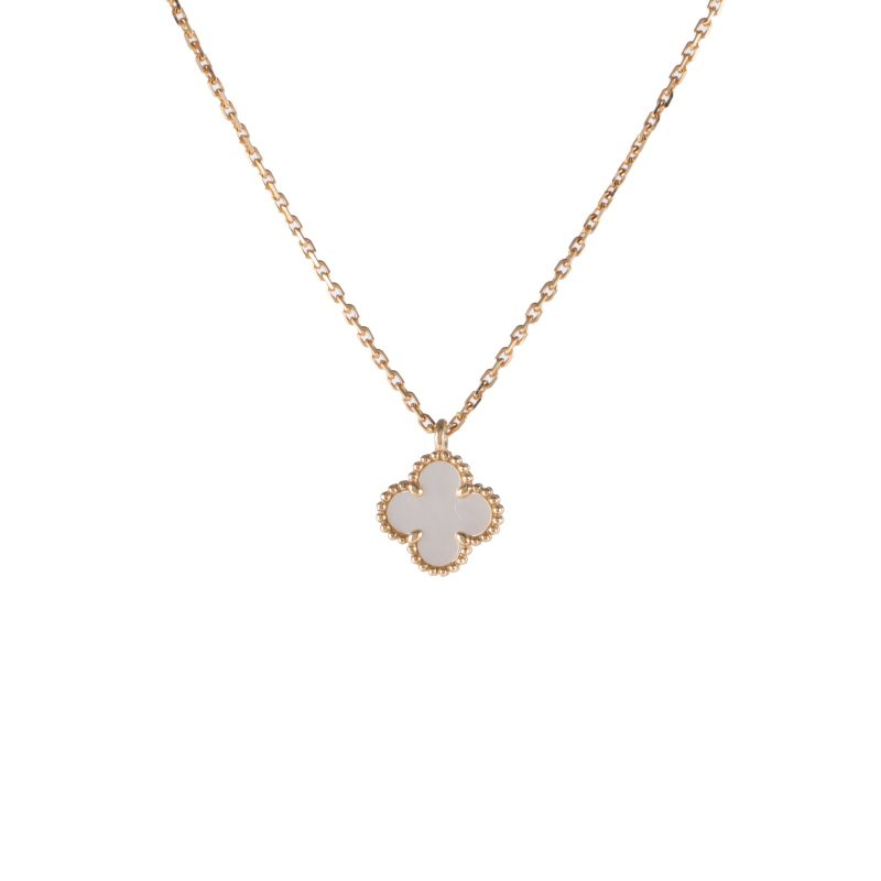 Van Cleef & Arpels SweetAlhambra小號單花項鏈新扣18K黃金/白貝母項鏈黃金項鍊-0