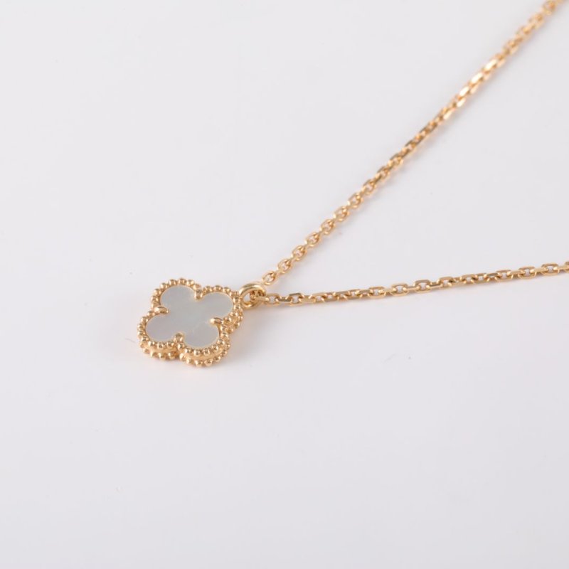 Van Cleef & Arpels SweetAlhambra小號單花項鏈新扣18K黃金/白貝母項鏈黃金項鍊-1