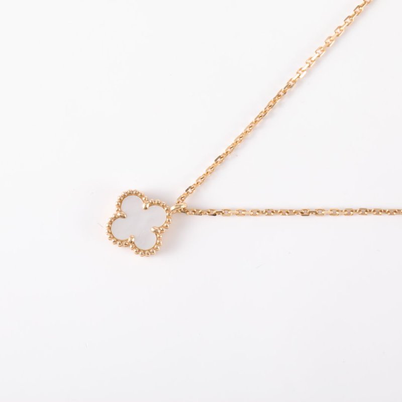 Van Cleef & Arpels SweetAlhambra小號單花項鏈新扣18K黃金/白貝母項鏈黃金項鍊-2