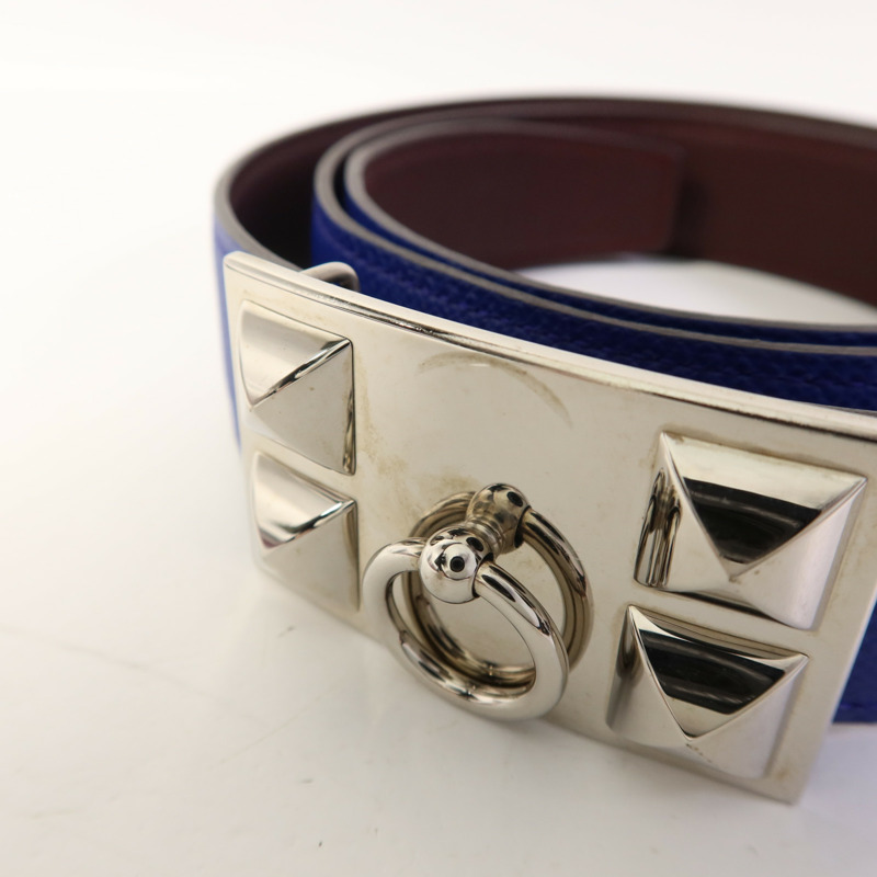 HERMES Epsom皮革Collier de Chein Belt銀扣皮帶-10