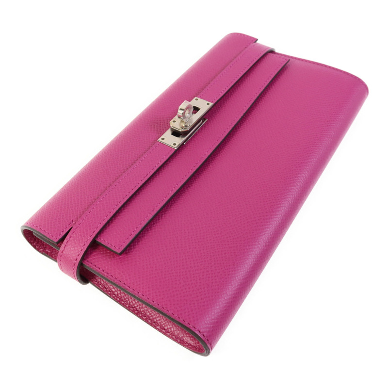 HERMES Epsom皮革Kelly Wallet銀扣長錢包Rose Purple-2