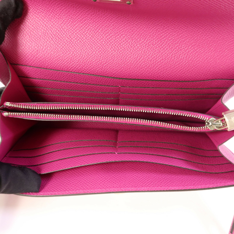 HERMES Epsom皮革Kelly Wallet銀扣長錢包Rose Purple-4