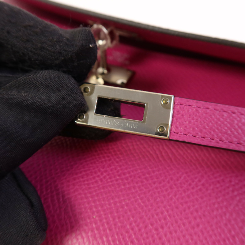HERMES Epsom皮革Kelly Wallet銀扣長錢包Rose Purple-7