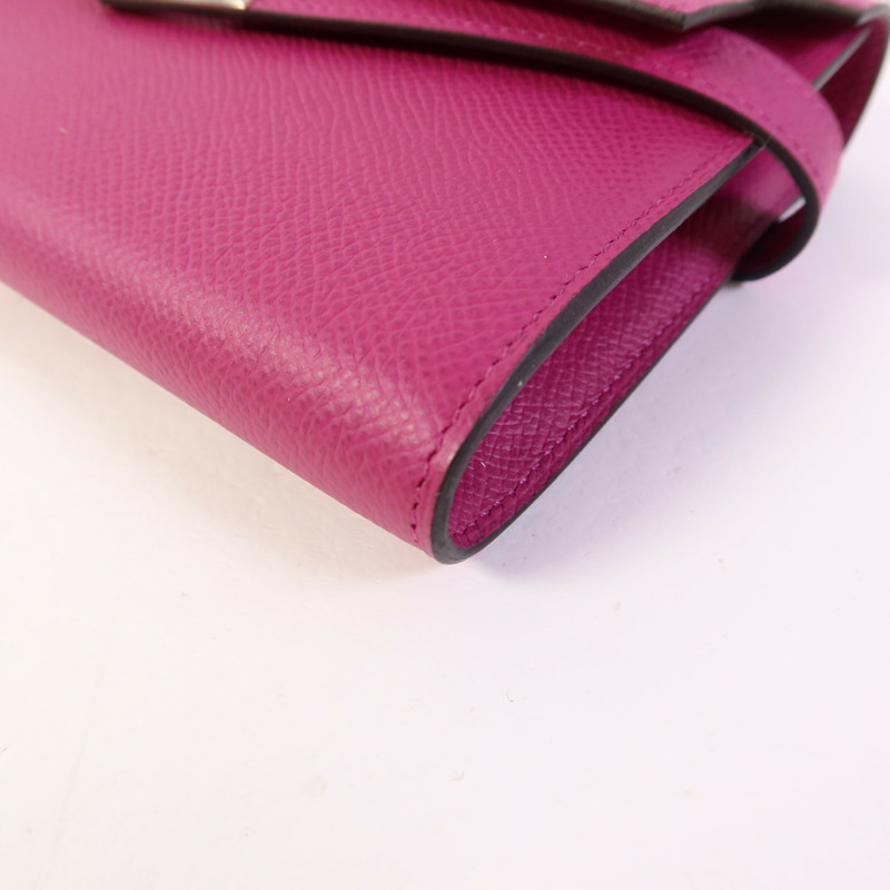 HERMES Epsom皮革Kelly Wallet銀扣長錢包Rose Purple-9