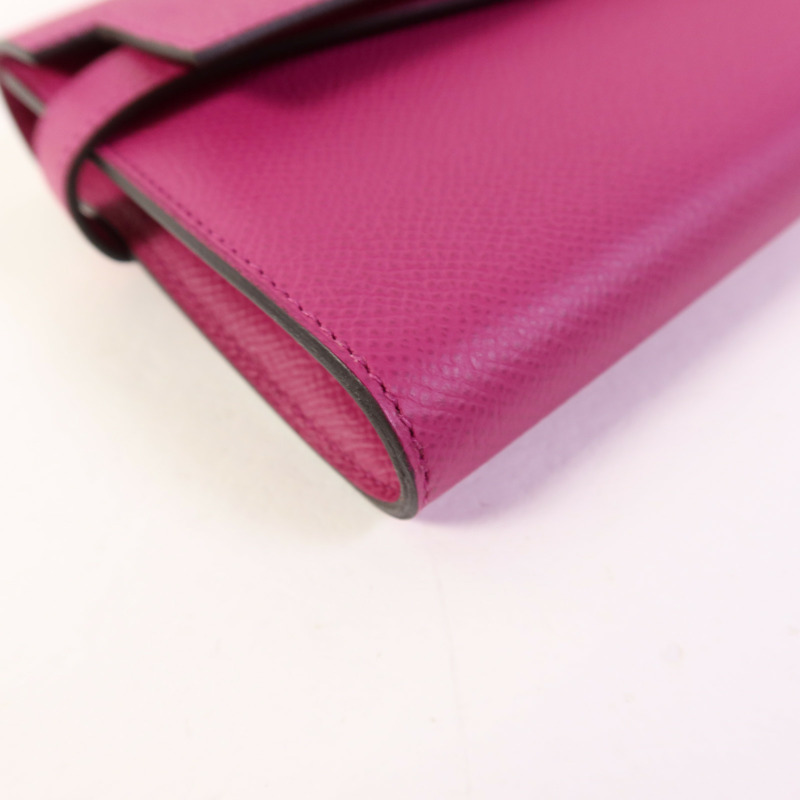 HERMES Epsom皮革Kelly Wallet銀扣長錢包Rose Purple-10