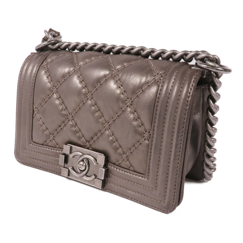 CHANEL 牛皮皮革Boy 20 Chain Shoulder Bag銀扣鏈帶肩背袋-2