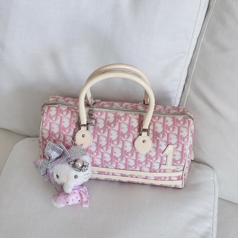 Dior波士頓帆布粉色手提包-0