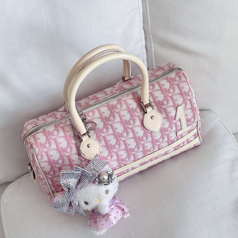 Dior波士頓帆布粉色手提包-1