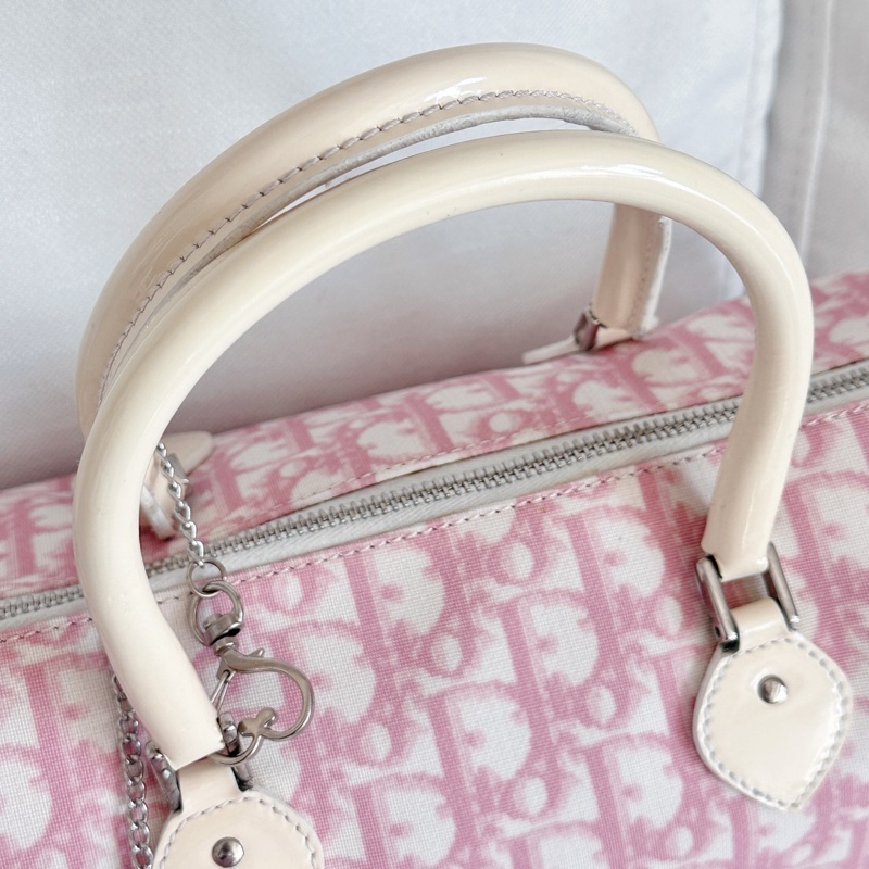 Dior波士頓帆布粉色手提包-2