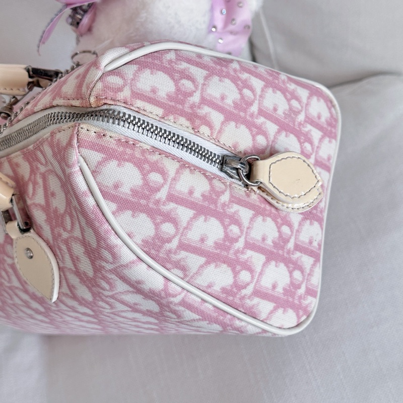 Dior波士頓帆布粉色手提包-4