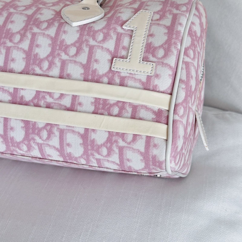 Dior波士頓帆布粉色手提包-6