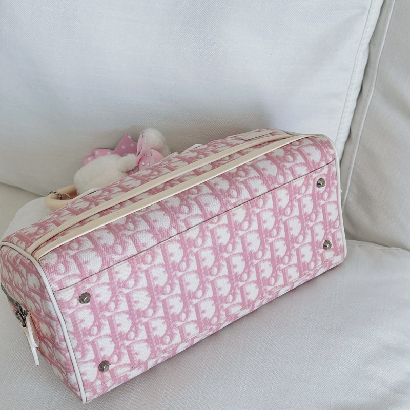 Dior波士頓帆布粉色手提包-7