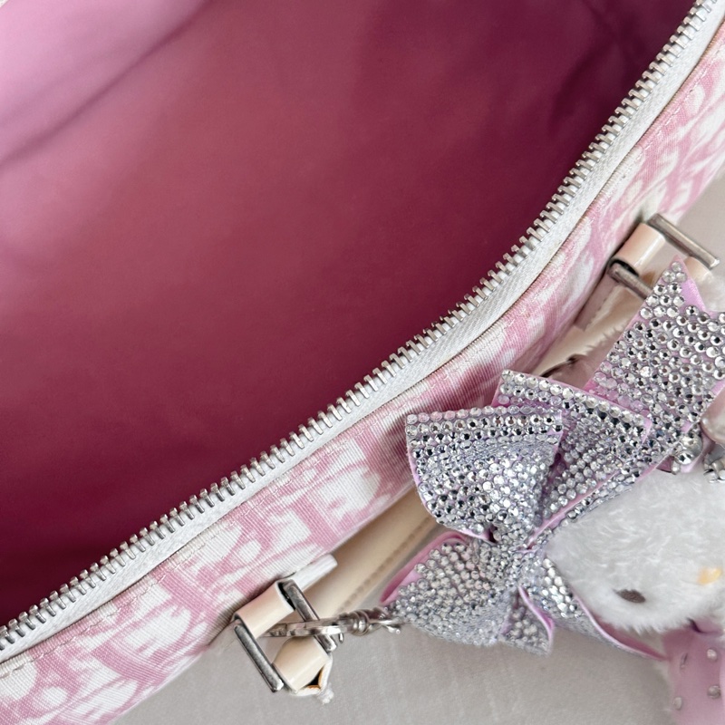 Dior波士頓帆布粉色手提包-8