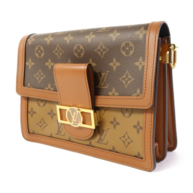 LOUIS VUITTON Monogram/Monogram Reverse Dauphine MM金扣手挽肩背兩用袋棕色-2