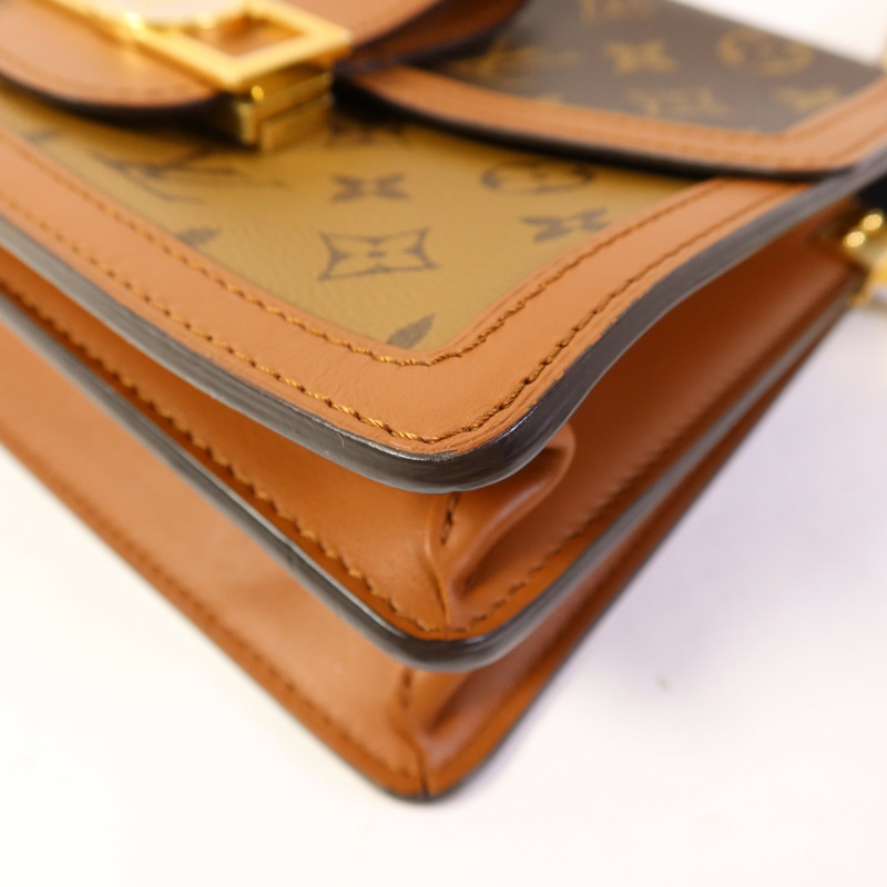LOUIS VUITTON Monogram/Monogram Reverse Dauphine MM金扣手挽肩背兩用袋棕色-11