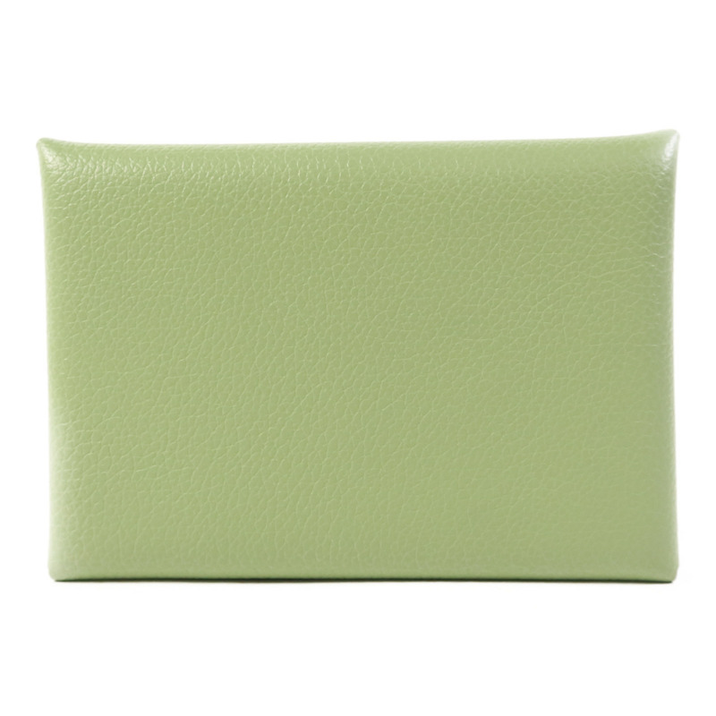 HERMES Evercolor皮革Calvi Duo銀扣卡片套Vert Criquet-1