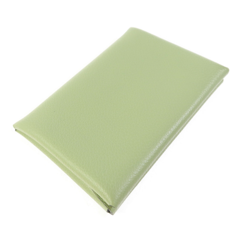 HERMES Evercolor皮革Calvi Duo銀扣卡片套Vert Criquet-2