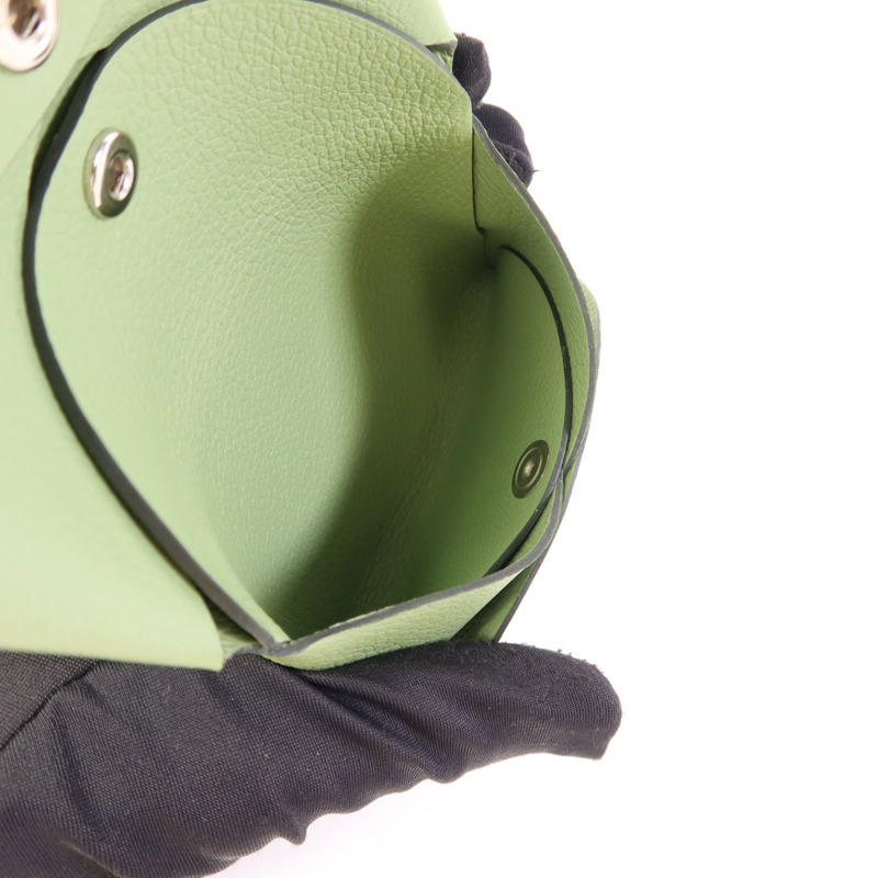 HERMES Evercolor皮革Calvi Duo銀扣卡片套Vert Criquet-5