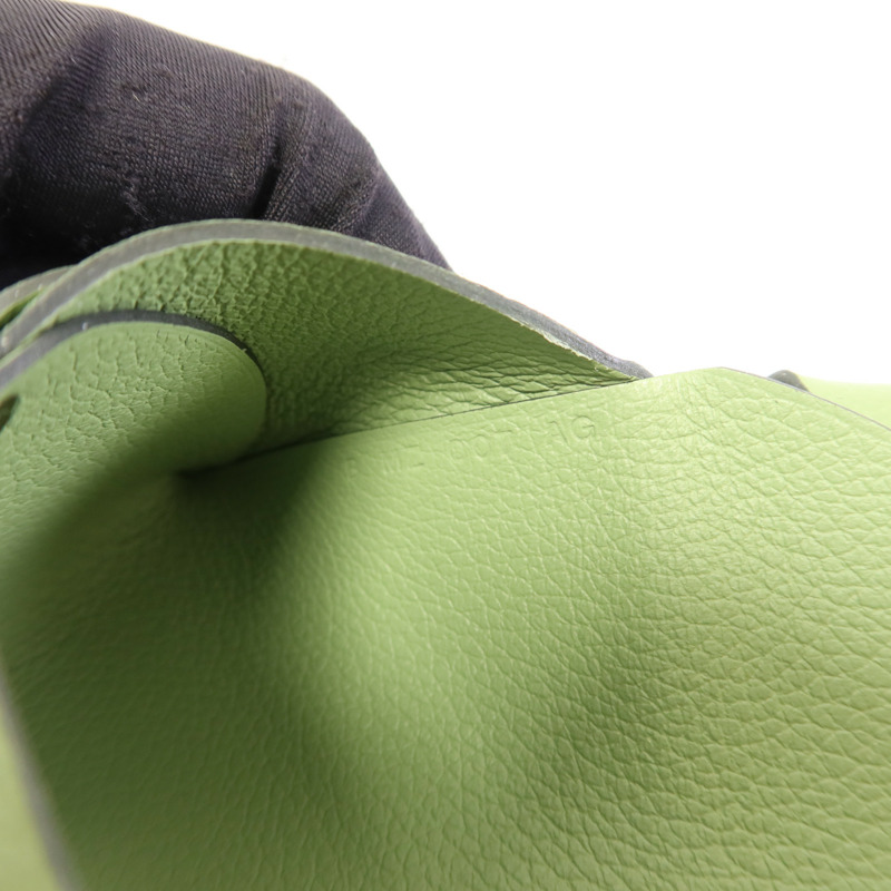 HERMES Evercolor皮革Calvi Duo銀扣卡片套Vert Criquet-7