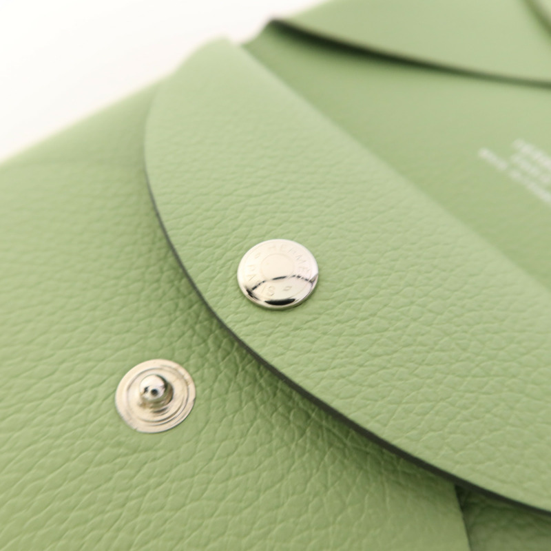 HERMES Evercolor皮革Calvi Duo銀扣卡片套Vert Criquet-8