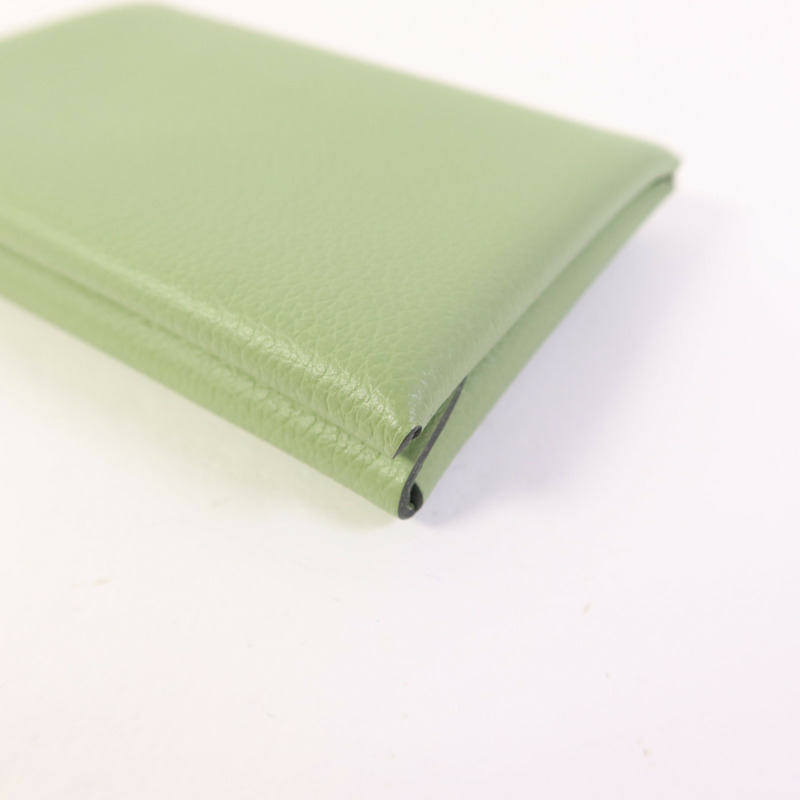 HERMES Evercolor皮革Calvi Duo銀扣卡片套Vert Criquet-9