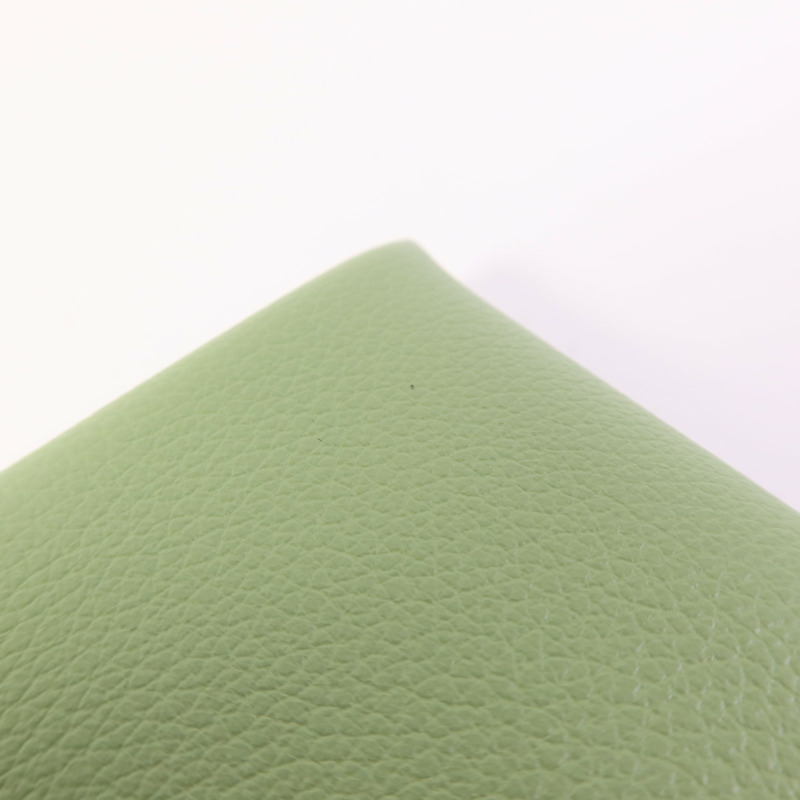 HERMES Evercolor皮革Calvi Duo銀扣卡片套Vert Criquet-13