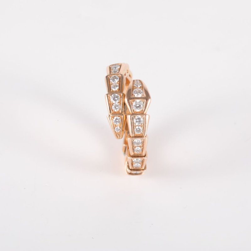 BVLGARI Serpenti18K金滿鑽窄版單排鑽蛇形戒指18K玫瑰金/鑽石s玫瑰金戒指-1