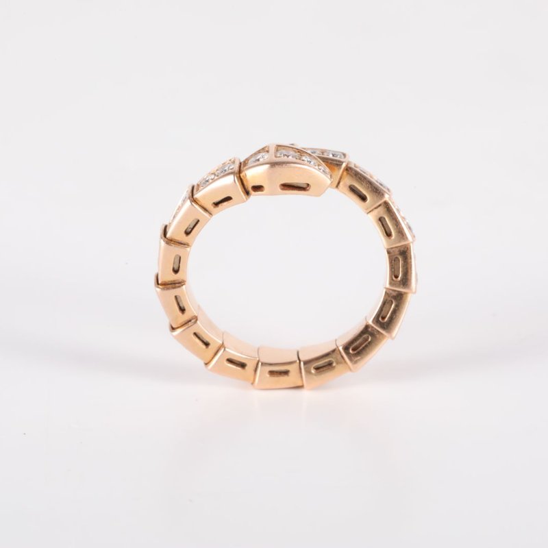 BVLGARI Serpenti18K金滿鑽窄版單排鑽蛇形戒指18K玫瑰金/鑽石s玫瑰金戒指-2
