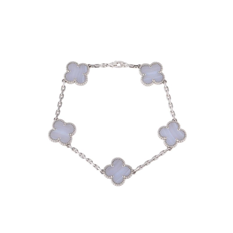 Van Cleef & Arpels VintageAlhambra中號五花手鏈新扣18K白金/紫玉髓S-M碼白金手鍊／手環-0