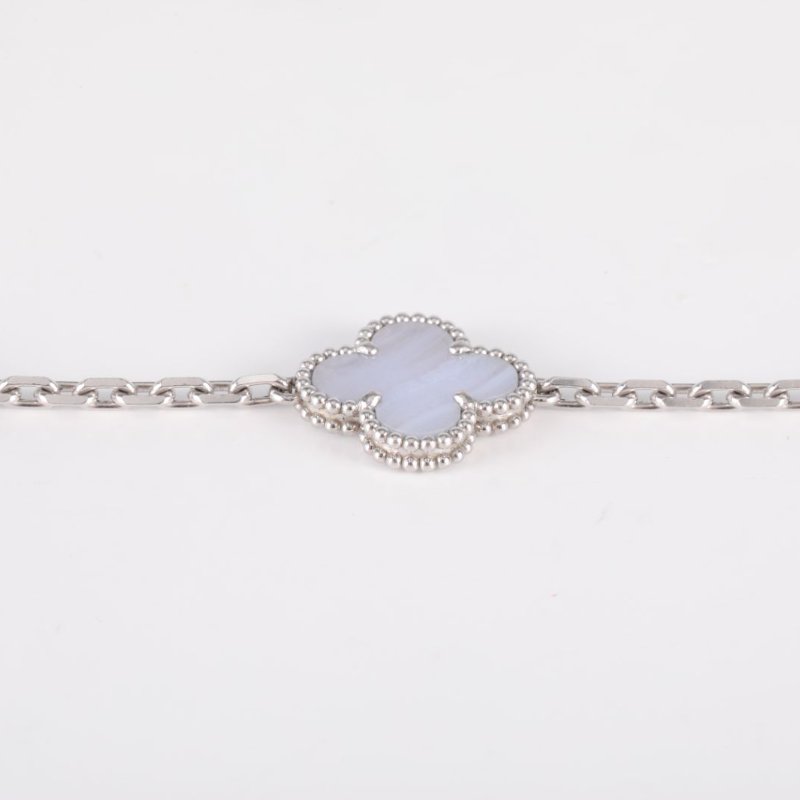 Van Cleef & Arpels VintageAlhambra中號五花手鏈新扣18K白金/紫玉髓S-M碼白金手鍊／手環-2