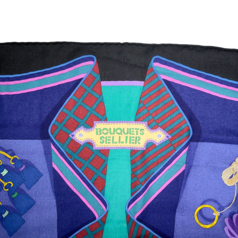 HERMES Bouquets Sellier shawl 140 鞍具花束 羊絨 圍巾-1
