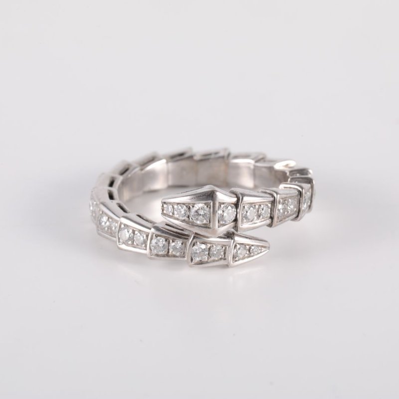 BVLGARI Serpenti18K金滿鑽窄版單排鑽蛇形戒指18K白金白金18K白金/鑽石m白金戒指-3