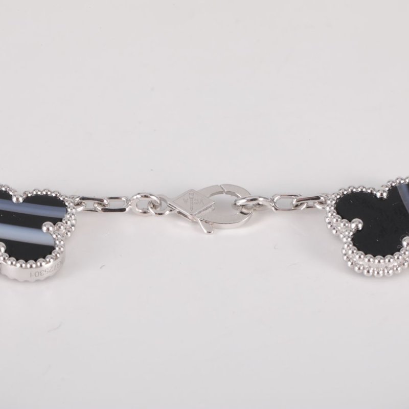 Van Cleef & Arpels VintageAlhambra脈紋縞瑪瑙五花手鏈18K白金S-M碼白金手鍊／手環-1