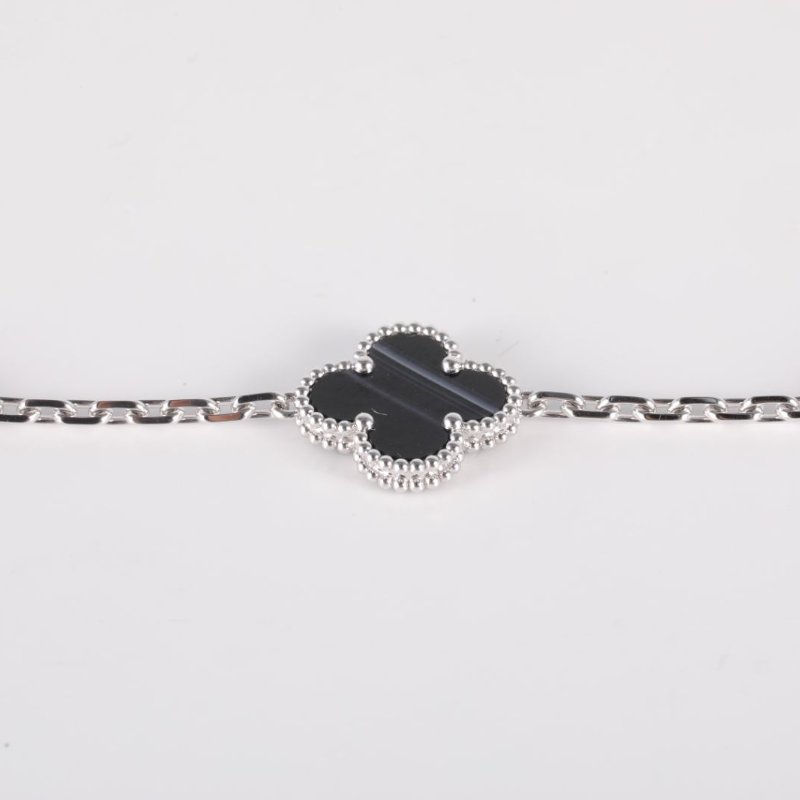 Van Cleef & Arpels VintageAlhambra脈紋縞瑪瑙五花手鏈18K白金S-M碼白金手鍊／手環-2