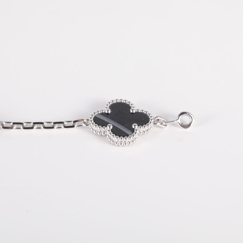 Van Cleef & Arpels VintageAlhambra脈紋縞瑪瑙五花手鏈18K白金S-M碼白金手鍊／手環-3