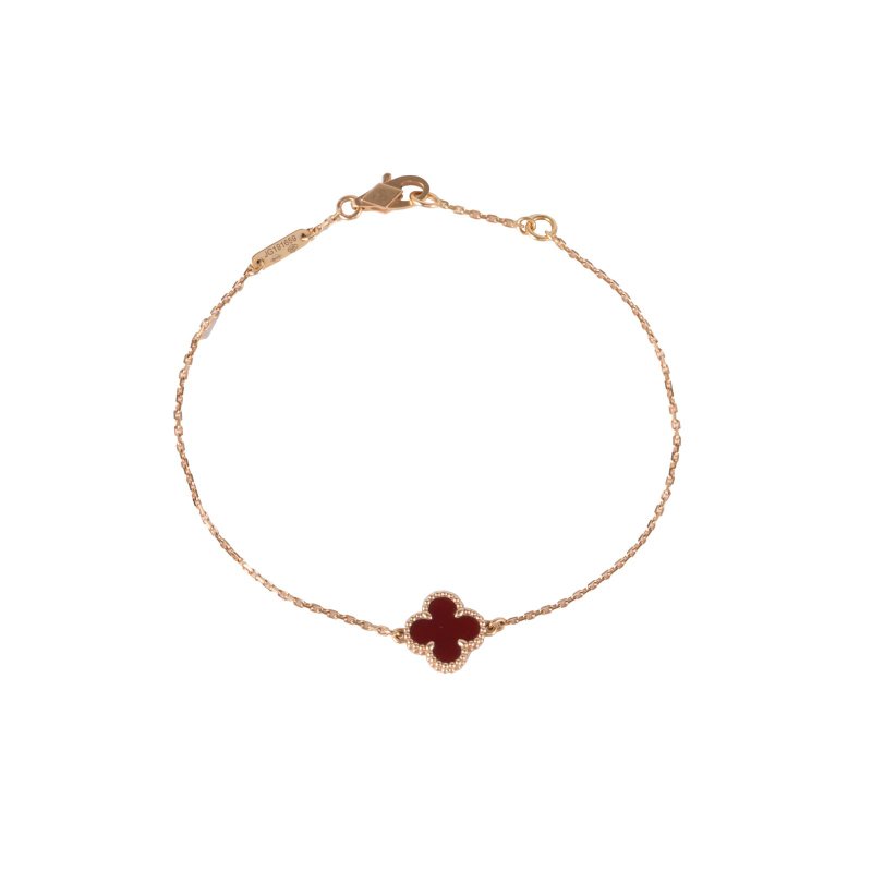 Van Cleef & Arpels SweetAlhambra小號單花手鏈新扣18K玫瑰金/紅玉髓S-M碼玫瑰金手鍊／手環-0